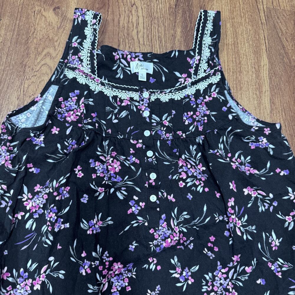 ARIA Nightgown 100% Cotton Sleeveless Black Floral sz L Cottagecore Boho Summer - Picture 2 of 6